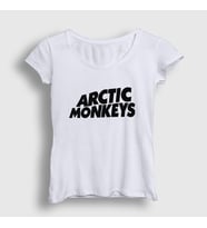 Presmono Kadın Sarı Logo Arctic Monkeys T-Shirt 14433tt (Beyaz)
