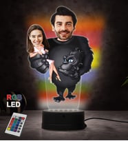 Doğum Günü Hediyesi,Sevgiliye Hediye, Kişiye Özel Fotoğraflı En Sevimli Çift Karikatür 3D Led Lamba (RGB)