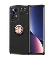 Xiaomi Mi 12 Kılıf Zore Ravel Yüzüklü Silikon Kılıf (Siyah-Rose Gold)