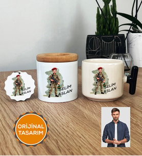 Kişiye Özel Karikatürlü Asker Hediye Seti T Kupa, Kalemlik, Anahtarlık Askere Hediye Asker Sevgiliye Hediye (Siyah)