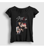 Presmono Kadın Beyaz Band Stray Kids T-Shirt 122561tt (Siyah)