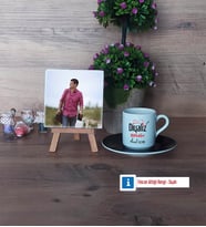 Diyaliz Teknikeri Fotoğraflı Dekoratif Taş, Ahşap Altlıklı Türk Kahvesi Fincanı Hediye Diyaliz Teknikerine Hediye (Model 7)