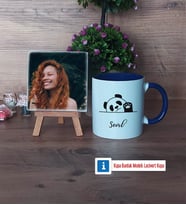 Sevimli Panda Fotoğraflı Dekoratif Taş, Kupa Bardak Beyaz Hediye (Model 3)