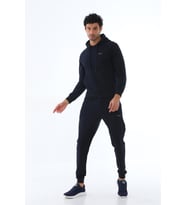 Erkek İki İplik Kumaş Sweatshirt Kapüşonlu Bel Lastikli Eşofman Takımı - 7720 (Lacivert)