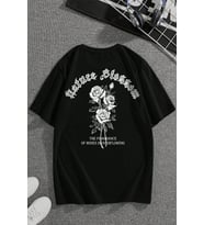 Nature Blossom Baskılı Unisex Oversize Tshirt (Siyah)