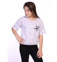 Toontoy Kız Çocuk Yazılı Çiçek Baskılı Tişört (Lila)