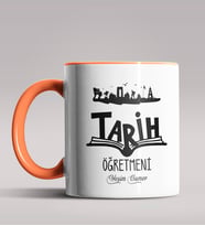 Kişiye Özel Tarih Öğretmeni Tasarımlı Siyah Renk Kupa Bardak 7 (Turuncu)