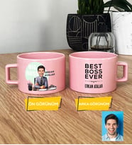 Kişiye Özel Karikatürlü Patron Hediye Pastel Fincan Big Boss Patrona Doğum Günü Hediyesi (Pembe)