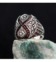 Erkek Silver Sonsuzluk Tasarım Mikro Oniks Taşlı 925 Ayar Gümüş Yüzük (Kırmızı)