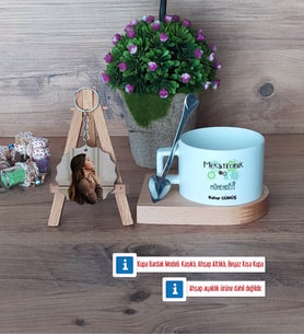 Mekatronik Mühendisi Kupa Bardak Beyaz ve Fotoğraflı Ahşap Anahtarlık Hediye (Model 8)