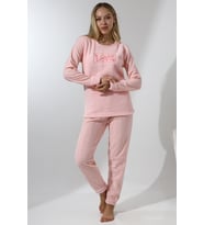 Fawn 5019 Peluş Welsoft Polar Kışlık Yumoş Kadın Pijama Takımı Love (Toz Pembe)