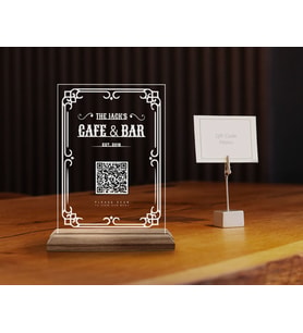 BK Gift Restoran & Cafe & Barlara Özel Ahşap Standlı Pleksi QR Kod Menü, Cafe&Bar için QR kodlu Tabela, QR kodlu Masa Dekoru - 10 ADET-1 (Model 3)