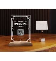 BK Gift Restoran & Cafe & Barlara Özel Ahşap Standlı Pleksi QR Kod Menü, Cafe&Bar için QR kodlu Tabela, QR kodlu Masa Dekoru - 10 ADET-1 (Model 3)