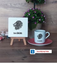 Aslan Dekoratif Taş, Türk Kahvesi Fincanı Kırmızı İsme Özel Hediye (Model 4)