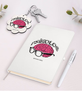 BK Gift Kişiye Özel Psikolog Siyah Defter Kalem Ve Anahtarlık Hediye Seti-1 (Model 2)