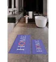 EVDEYA Baskılı Yıkanabilir Çiçekli Home Yazılı İkili Banyo Halısı Paspas Klozet Takımı, KLOZET-12-GRİ, (Mor)
