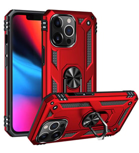 Uyumlu Model Apple iPhone 13 Pro Kılıf Yüzüklü Zırh Tank Vega (Kırmızı)