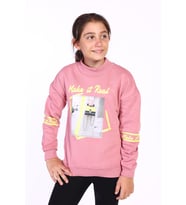 Toontoy Kız Çocuk Baskılı Taş İşlemeli Balıkçı Yaka Sweatshirt (Gül Kurusu)