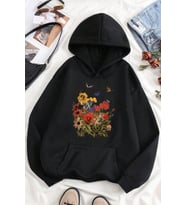 Renkli Çicek Baskılı Oversize Sweatshirt (Siyah)