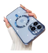 Uyumlu Model Apple iPhone 12 Pro Kılıf Magsafe Kamera Lensli Korumalı Şeffaf Silikon Kapak (Mavi)
