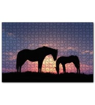 Cakapuzzle Günbatımı İki At Silüeti  Puzzle Yapboz MDF (Ahşap) (1000 Parça)