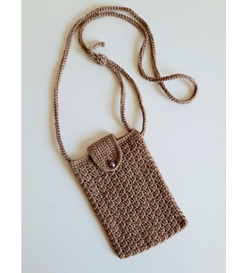 Elchandmade Tığ İşi Örgü Boyu Ayarlanabilir Asansör Saplı Telefon Taşıma Çantası (Kahverengi Açık)