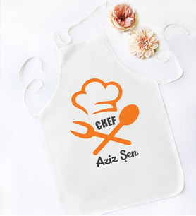 BK Gift Kişiye Özel Chef Tasarımlı Beyaz Mutfak Önlüğü, Aşçı Önlüğü, Şef Önlüğü, Ev Hediyesi, Arkadaşa Hediye-8 (Model 5)