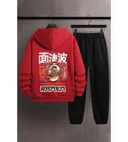 Unisex Ramen Baskılı Eşofman Takımı (A.Kırmızı)