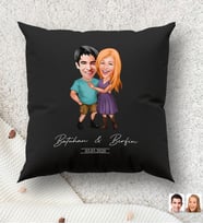 BK Gift Kişiye Özel Sevgililer Karikatürlü Premium Kumaş Siyah Kırlent Yastık, Ev Hediyesi, Ev Dekorasyonu, Kişiselleştirilmiş Yastık, Dekoratif Hediye (Model 17)
