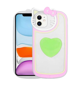 Uyumlu Model Apple iPhone 11 Kılıf Kedi Figürlü Pop Soketli Kapak (Yeşil)