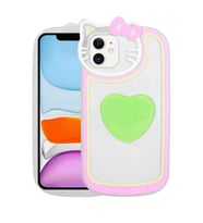 Uyumlu Model Apple iPhone 11 Kılıf Kedi Figürlü Pop Soketli Kapak (Yeşil)