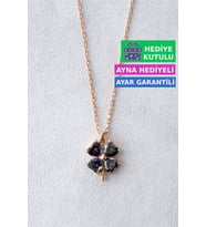 Jewelmim Mistik Taşlı Dört 4 Yapraklı Yonca Gümüş Kolye Rose Altın Kaplama 925 Ayar Kadın Gümüş Yonca Kolye (Rose)