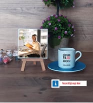 Amcaya Hediye Fotoğraflı Dekoratif Taş, Ahşap Altlıklı Türk Kahvesi Fincanı Hediye (Model 5)