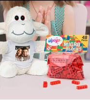 Kişiye Özel Peluş Kuzu Ve Renkli Micro Blocks Lego (Kırmızı)