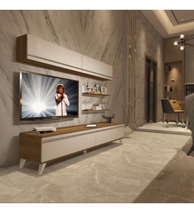 Decoraktiv Eko 5 Mdf Std Retro Tv Ünitesi Tv Sehpası (Pera-Beyaz)