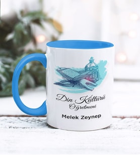Din Kültürü Öğretmeni Tasarımlı Kişiye Özel Kupa Bardak (Mavi)