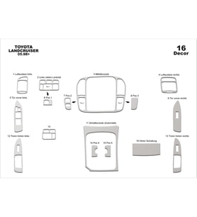 Meriç® Toyota Land Cruiser Ön Torpido Kaplama Maun 16 Parça 1998-2003 (Alüminyum)