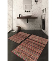 Dijital Baskılı Kaymaz Taban Yıkanabilir 2'li Klozet Takımı Banyo Paspası NDKZ-HT-851 (Kırmızı-Yeşil)