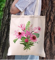 BK Gift Çiçek Tasarımlı Kanvas Bez Çanta, Baskılı Omuz Çantası, Alışveriş Çantası, Plaj Çantası, Arkadaşa Hediye (Model 6)