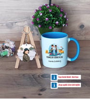 Temizlik Görevlisi Kupa Bardak Beyaz ve Fotoğraflı Ahşap Anahtarlık Hediye (Model 4)