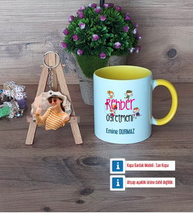 Rehber Öğretmeni Kupa Bardak Beyaz ve Fotoğraflı Ahşap Anahtarlık Hediye (Model 7)
