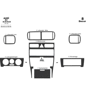 Meriç® Audi A3 Ön Torpido Kaplama Maun 8 Parça 1996-2000 (Karbon)