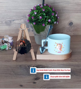 Unicorn Kupa Bardak Beyaz ve Fotoğraflı Ahşap Anahtarlık Hediye (Model 8)