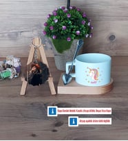 Unicorn Kupa Bardak Beyaz ve Fotoğraflı Ahşap Anahtarlık Hediye (Model 8)