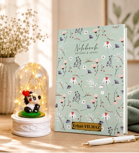 Kişiye Özel Defter ve LED Işıklı Pandalı Fanus Hediye Seti Sevgiliye Arkadaşa Kadına Hediye