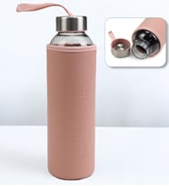 Deri Kılıflı 500Ml Cam Matara (Pembe)