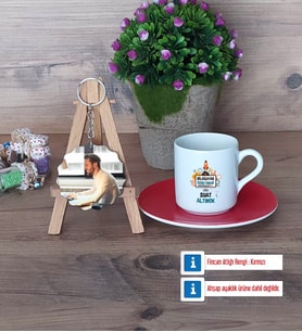 Bilgisayar Öğretmeni Türk Kahvesi Fincanı Ahşap Altlıklı ve Fotoğraflı Ahşap Anahtarlık Hediye Öğretmenler Günü Hediyesi (Model 3)