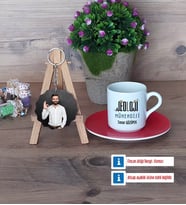 Jeoloji Mühendisi Türk Kahvesi Fincanı Ahşap Altlıklı ve Fotoğraflı Ahşap Anahtarlık Hediye (Model 3)