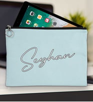 BK Gift Kişiye Özel İsimli-6 Tablet Çantası 30x21cm(12 Renk Seçeneği), Ipad Çantası, Baskılı Tablet Kılıfı (Açık Mavi)