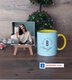 Minimal Baş Harf ve İsim Yazılı Fotoğraflı Dekoratif Taş, Kupa Bardak Beyaz Hediye (Model 7)